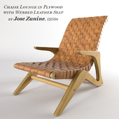 Chaise Lounge in Plywood with Webbed Leather Seat by Jose Zanine, 1950s