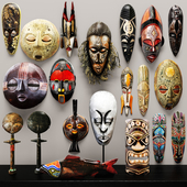 collection of masks and statuettes. 20 pieces, set, collection, mask, masks, eco design, African style, figurine, wall decor, wooden, ethnic