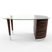 wooden desk with glass top