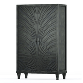 Miranda Hollywood Regency Art Deco Carved Wood Gunmetal Cabinet