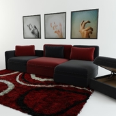 Modular sofa, rug and paintings (triptych)