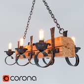 Chandelier Marques 6 DKH with wooden elements of artistic forging