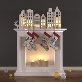 Christmas decoration with candles and fireplace