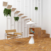 Interior set with stairs and armchair Wassily