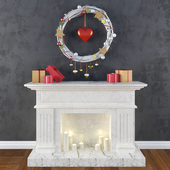 Decorative fireplace with a wreath with heart