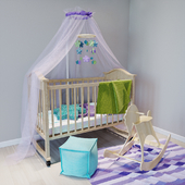 Baby cot with a canopy and Mobile