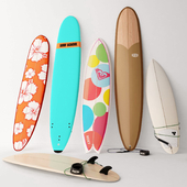 Современные доски для серфинга. Shortboard, longboard, malibu, fish, softboard.