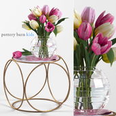 Pottery Barn Kids. Marble Top Side Table. Bouquet of tulips