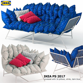 Sofa and armchair IKEA PS 2017 36 Loveseat with pillows, white, dark blue