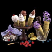 A set of dishes with ice cream