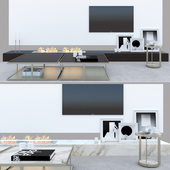 Electric Fireplace wall with TV and decoration, and Minotti Huber