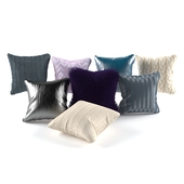 Leather, fur, silk and knitted pillow set