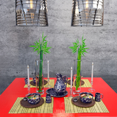 Asian dinner set with Ralph Lauren Bennington suite and Chatham pendant