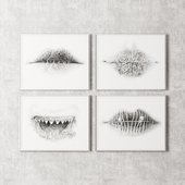 Pictures in frames. Lips.