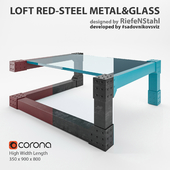 Table LOFT RED-STEEL METAL &amp; GLASS designer RiefeNStahl