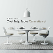 Oval Tulip Table 78" Calacatta set
