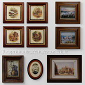 Set of 9 paintings in classical style