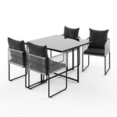 SWANN Table de jardin + 4 chaises de jardin en résine et tissu noir L 107 cm