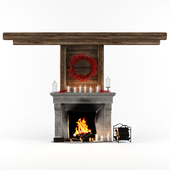 Fireplace in chalet style and decor set