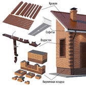 A set of elements for building a brick house