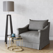 Dmitriy & Co Vallone Lounge Chair / Porta Romana CST39 Tables / Heathfield&Co Tripod Wenge Floor Lamp