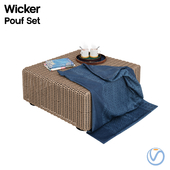 Wicker Pouf Set