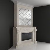 Corner fireplace with a mirror facet