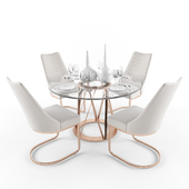 Kyla KD PU Chairs and Rolin KD Round Dining Table