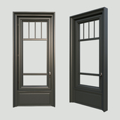 A window in the classical style. The material is dark wood.