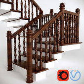 Деревянная двухмаршевая лестница с площадкой