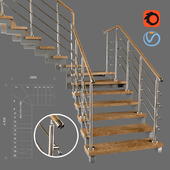 Современная  угловая лестница с забежными ступенями