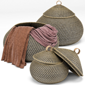 Arturo Global Bazaar Grey Rattan Weave Round Basket