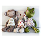 Textile toys: monkey, hare, frog