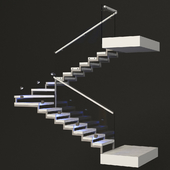 Лестница с забежной площадкой- из мрамора, стекла и хромированного металла с подсветкой PROFI LED IP44