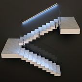 Ladder made of marble, glass and metal with built-in LED illuminated handrail