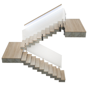 Stairs made of wood and concrete with built-in LED illuminated handrail