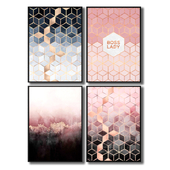 Posters with pink abstract patterns.
