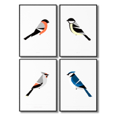 Posters with birds - bullfinch, blue jay, big tit, waxwing.