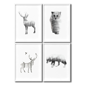 Posters with forest animals - wolf, bear, deer.