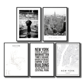 Black and white posters about the city of New York.