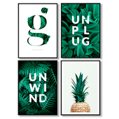 A set of green posters.