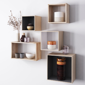 Wooden shelves with decorative objects