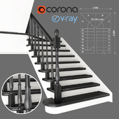 Двухмаршевая лестница с забежными ступенями, 2 версия