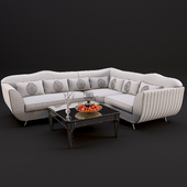 Corner sofa Keoma salotti neoclassico, coffee table Horchow Amelie Mirrored