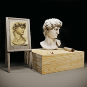 The head of David and the easel of the artist