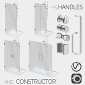 Glass shower cabins, designer and a set of handles