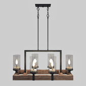 The Gray Barn Vineyard Metal and Wood 6-light Chandelier with Seeded Glass Shades
