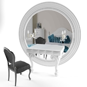 elegant white dressing table with black chair