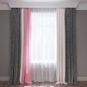 Set of curtains "Pink and Chevron" 01.