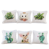 Set of 6 pillows with prints "watercolor animals and plants" - Pillows Cute Animals 01